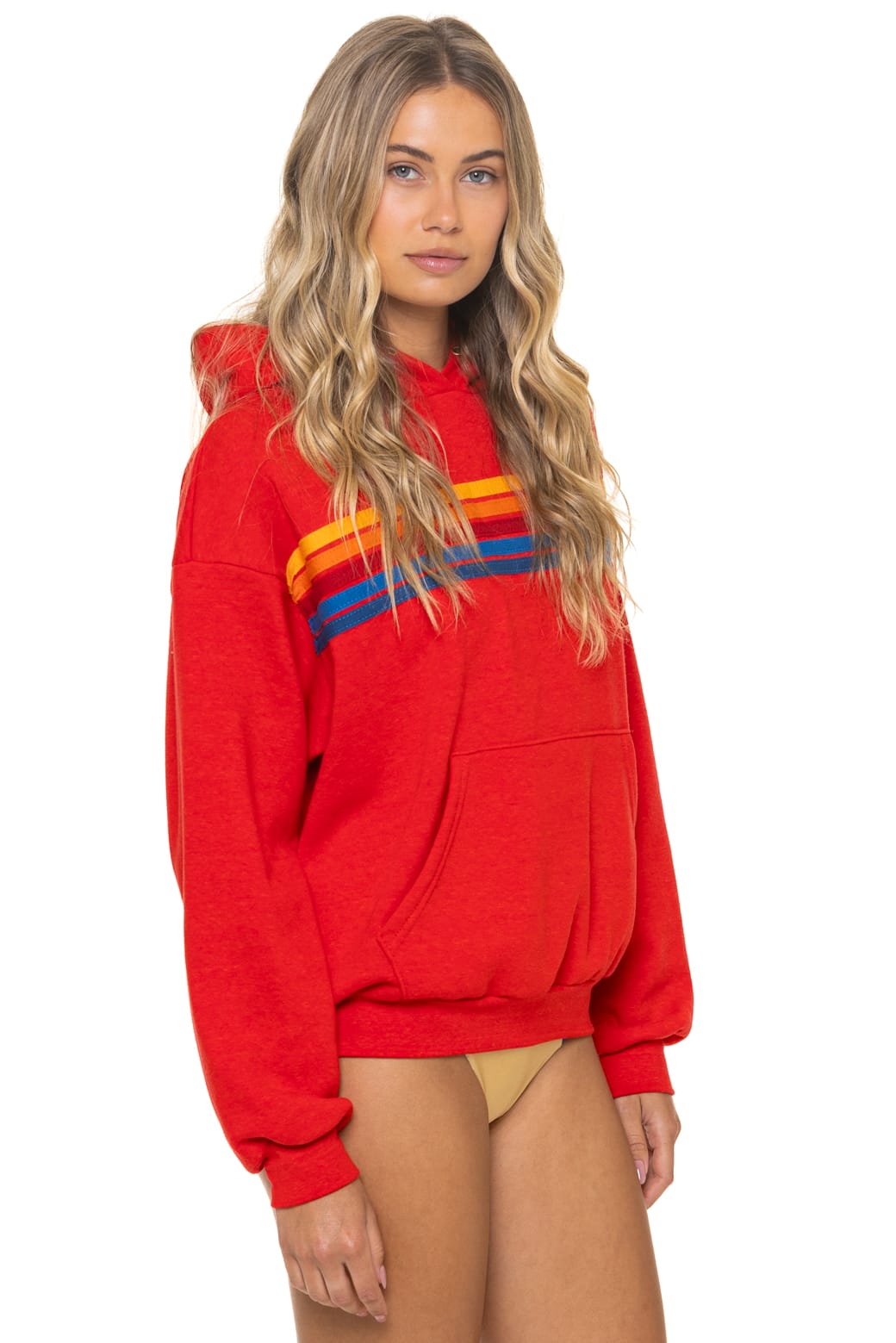 Classic 5 STRIPE RELAXED PULLOVER HOODIE - RED