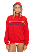 Classic 5 STRIPE RELAXED PULLOVER HOODIE - RED