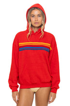 Classic 5 STRIPE RELAXED PULLOVER HOODIE - RED