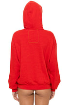 Classic 5 STRIPE RELAXED PULLOVER HOODIE - RED