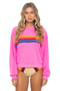 Classic 5 STRIPE RELAXED CREW SWEATSHIRT - NEON PINK