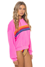 Classic 5 STRIPE RELAXED CREW SWEATSHIRT - NEON PINK