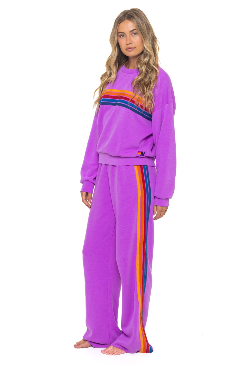 Classic 5 STRIPE RELAXED CREW SWEATSHIRT - NEON PURPLE