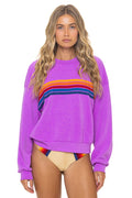 Classic 5 STRIPE RELAXED CREW SWEATSHIRT - NEON PURPLE