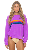Classic 5 STRIPE RELAXED CREW SWEATSHIRT - NEON PURPLE