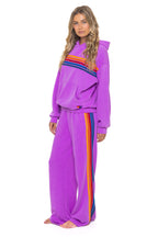 Classic 5 STRIPE RELAXED PULLOVER HOODIE - NEON PURPLE