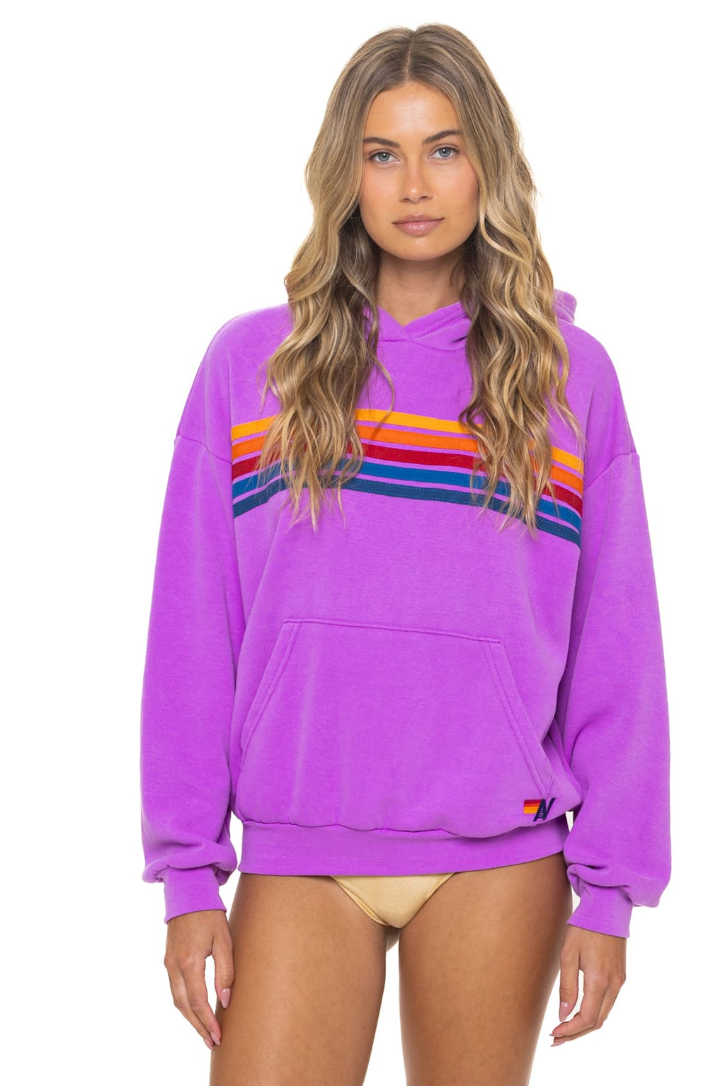 Classic 5 STRIPE RELAXED PULLOVER HOODIE - NEON PURPLE
