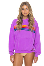 Classic 5 STRIPE RELAXED PULLOVER HOODIE - NEON PURPLE