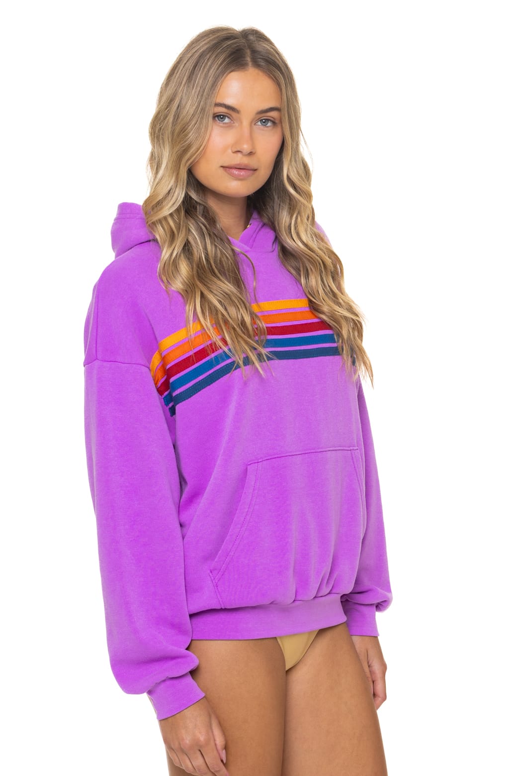 Classic 5 STRIPE RELAXED PULLOVER HOODIE - NEON PURPLE