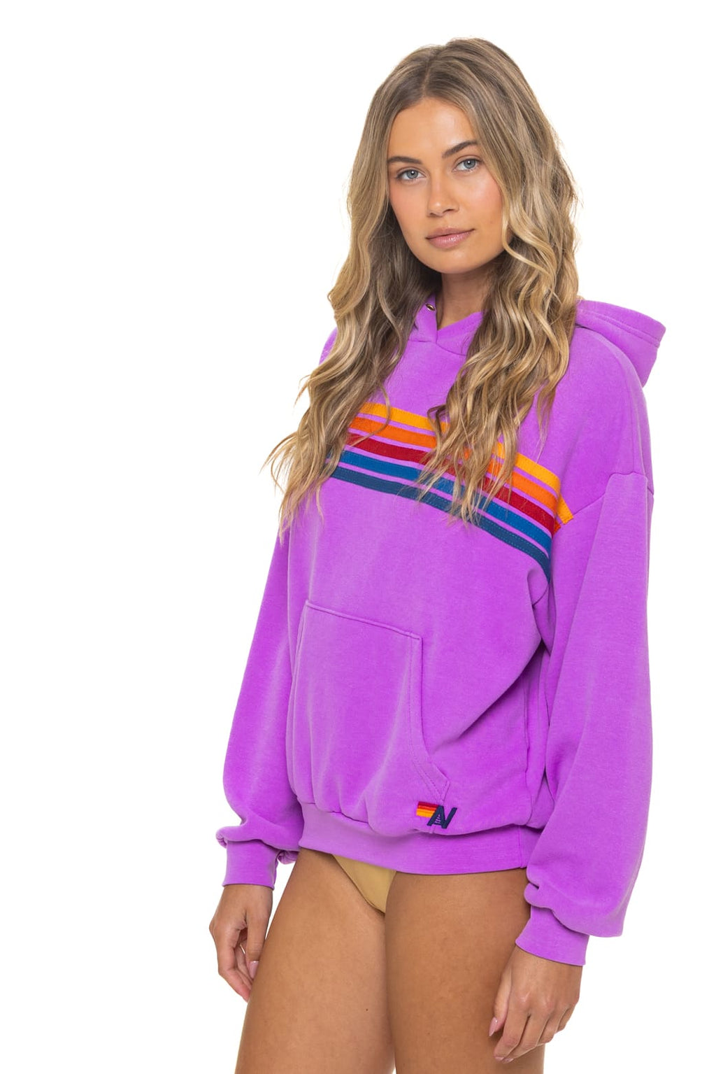 Classic 5 STRIPE RELAXED PULLOVER HOODIE - NEON PURPLE