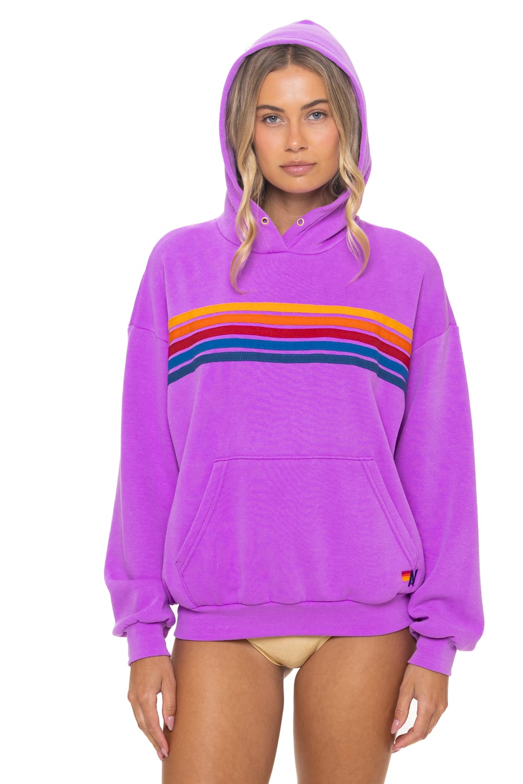 Classic 5 STRIPE RELAXED PULLOVER HOODIE - NEON PURPLE
