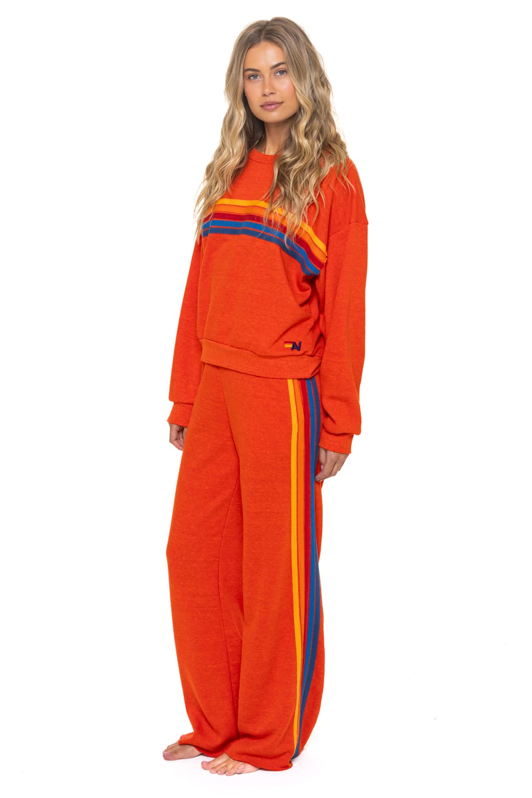 Classic 5 STRIPE RELAXED CREW SWEATSHIRT - VINTAGE ORANGE
