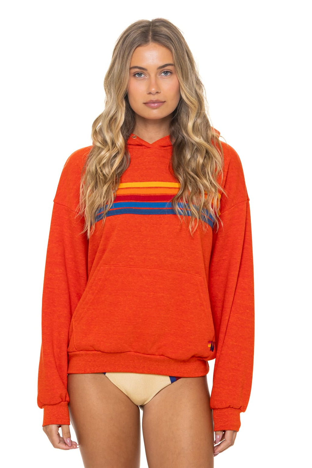Classic 5 STRIPE RELAXED PULLOVER HOODIE - VINTAGE ORANGE