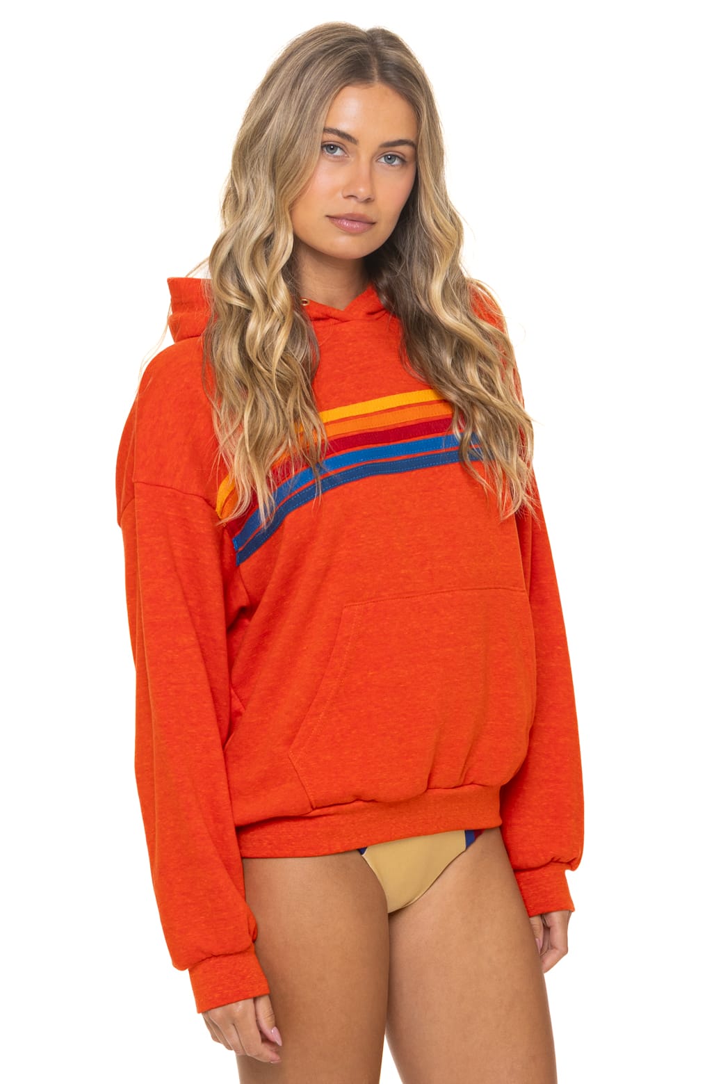 Classic 5 STRIPE RELAXED PULLOVER HOODIE - VINTAGE ORANGE