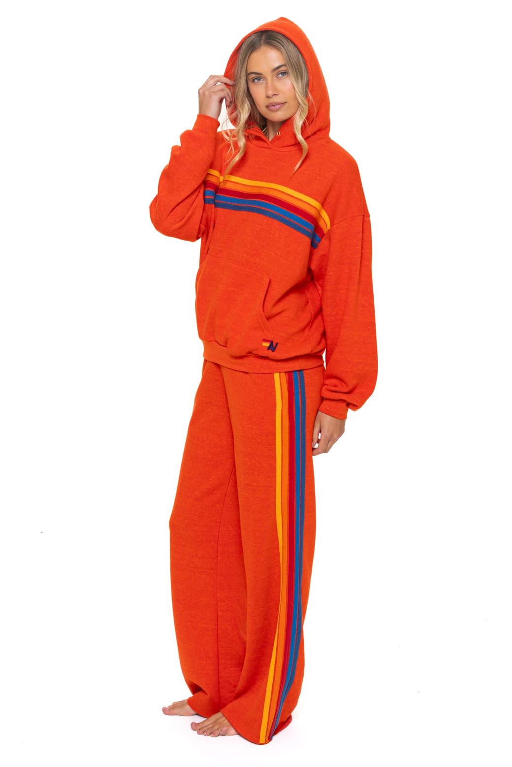 Classic 5 STRIPE RELAXED PULLOVER HOODIE - VINTAGE ORANGE