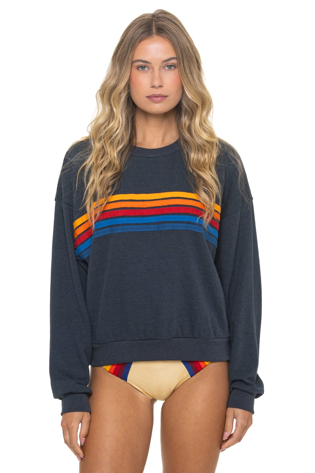 Classic 5 STRIPE RELAXED CREW SWEATSHIRT - CHARCOAL