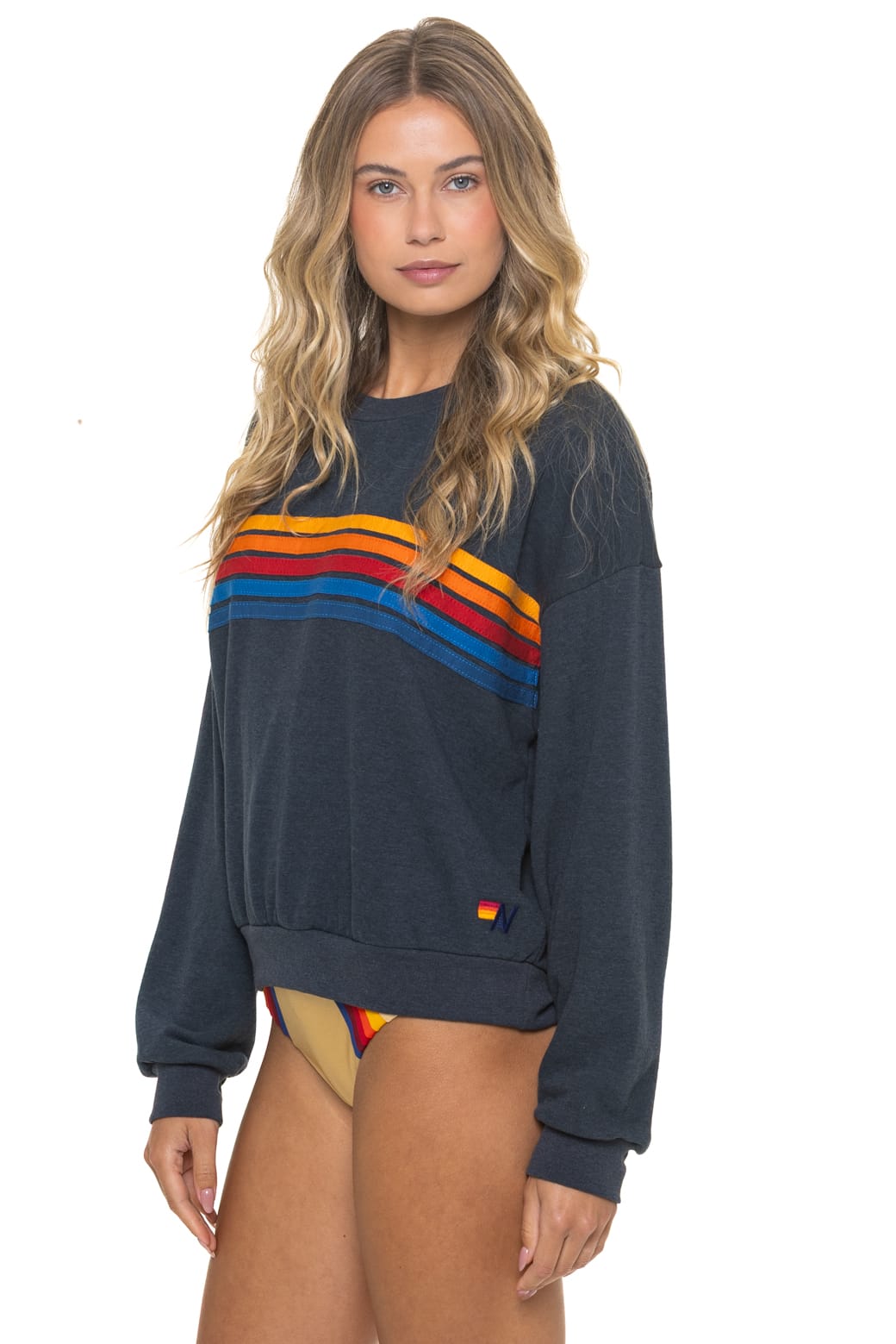 Classic 5 STRIPE RELAXED CREW SWEATSHIRT - CHARCOAL