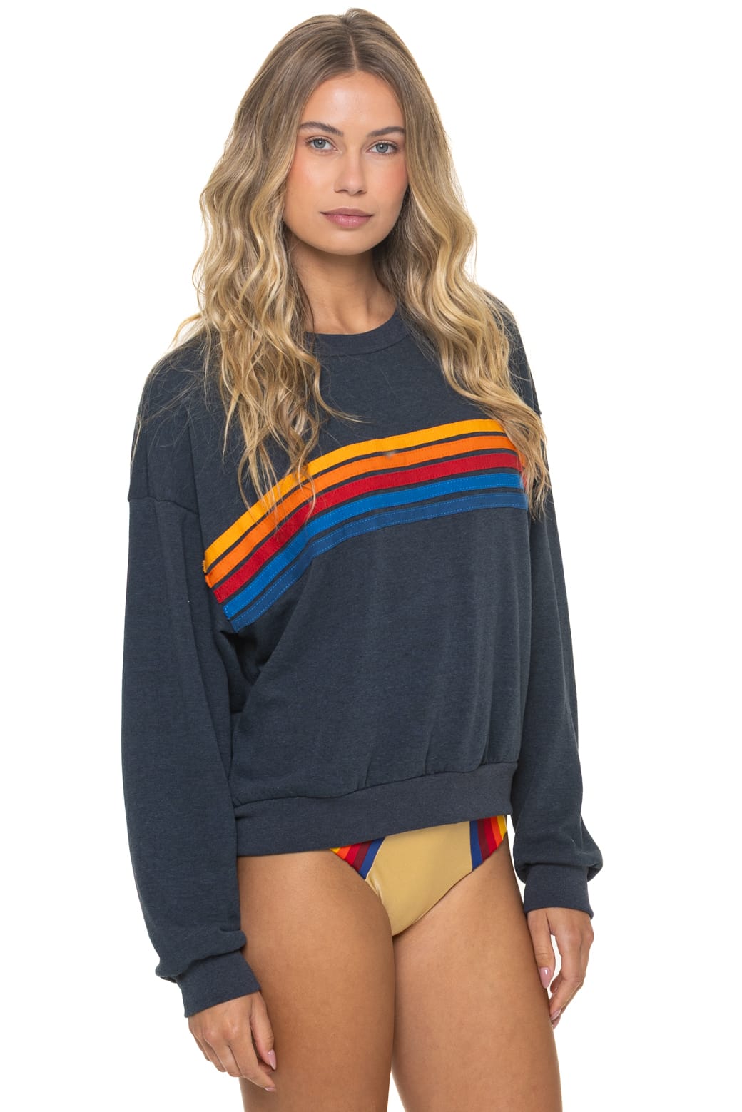 Classic 5 STRIPE RELAXED CREW SWEATSHIRT - CHARCOAL