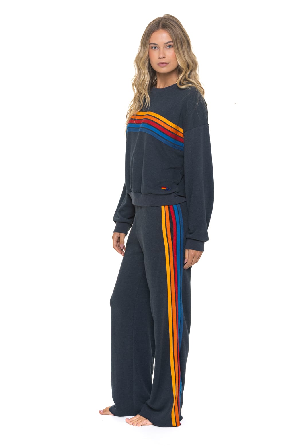 Classic 5 STRIPE RELAXED CREW SWEATSHIRT - CHARCOAL
