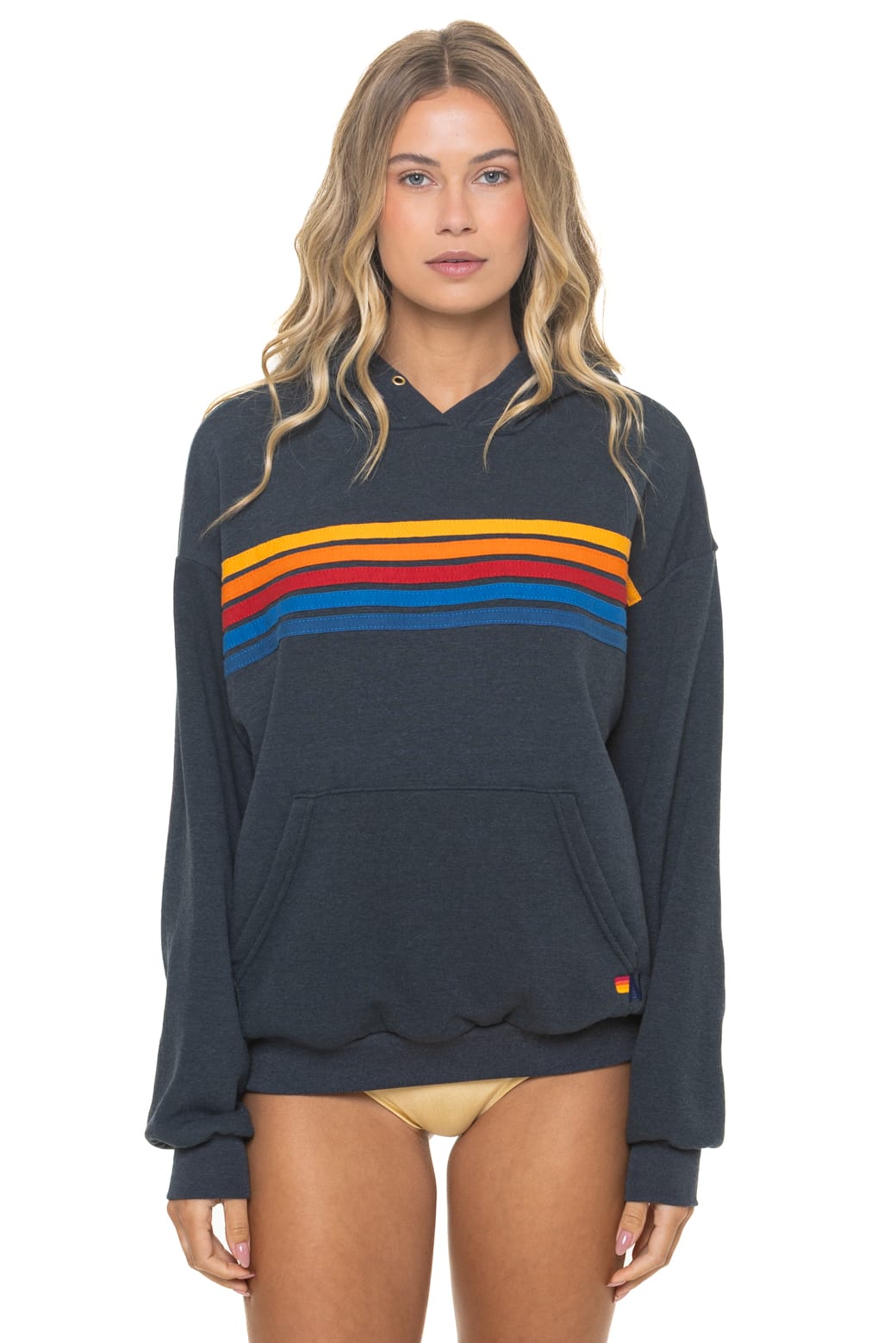 Classic 5 STRIPE RELAXED PULLOVER HOODIE - CHARCOAL