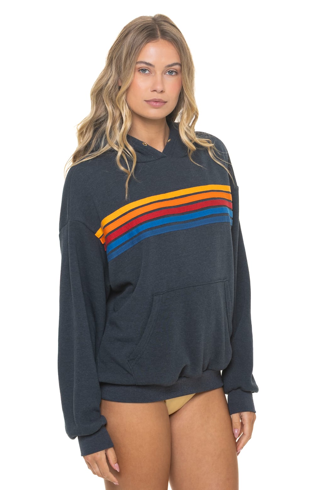 Classic 5 STRIPE RELAXED PULLOVER HOODIE - CHARCOAL