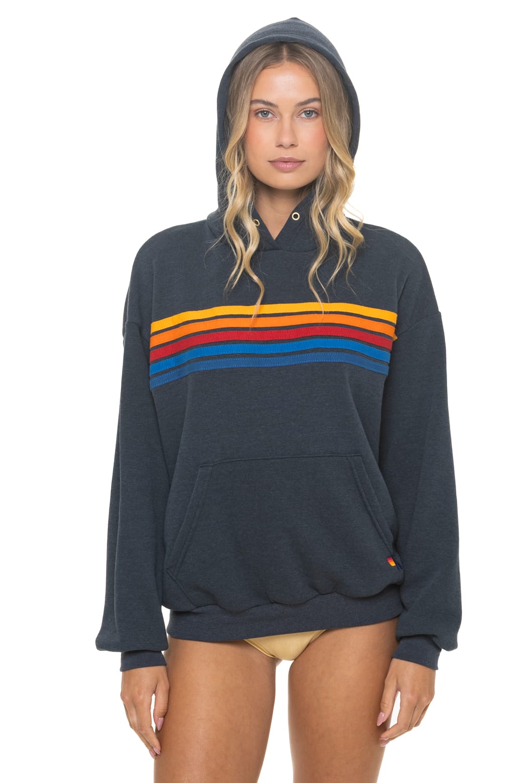 Classic 5 STRIPE RELAXED PULLOVER HOODIE - CHARCOAL