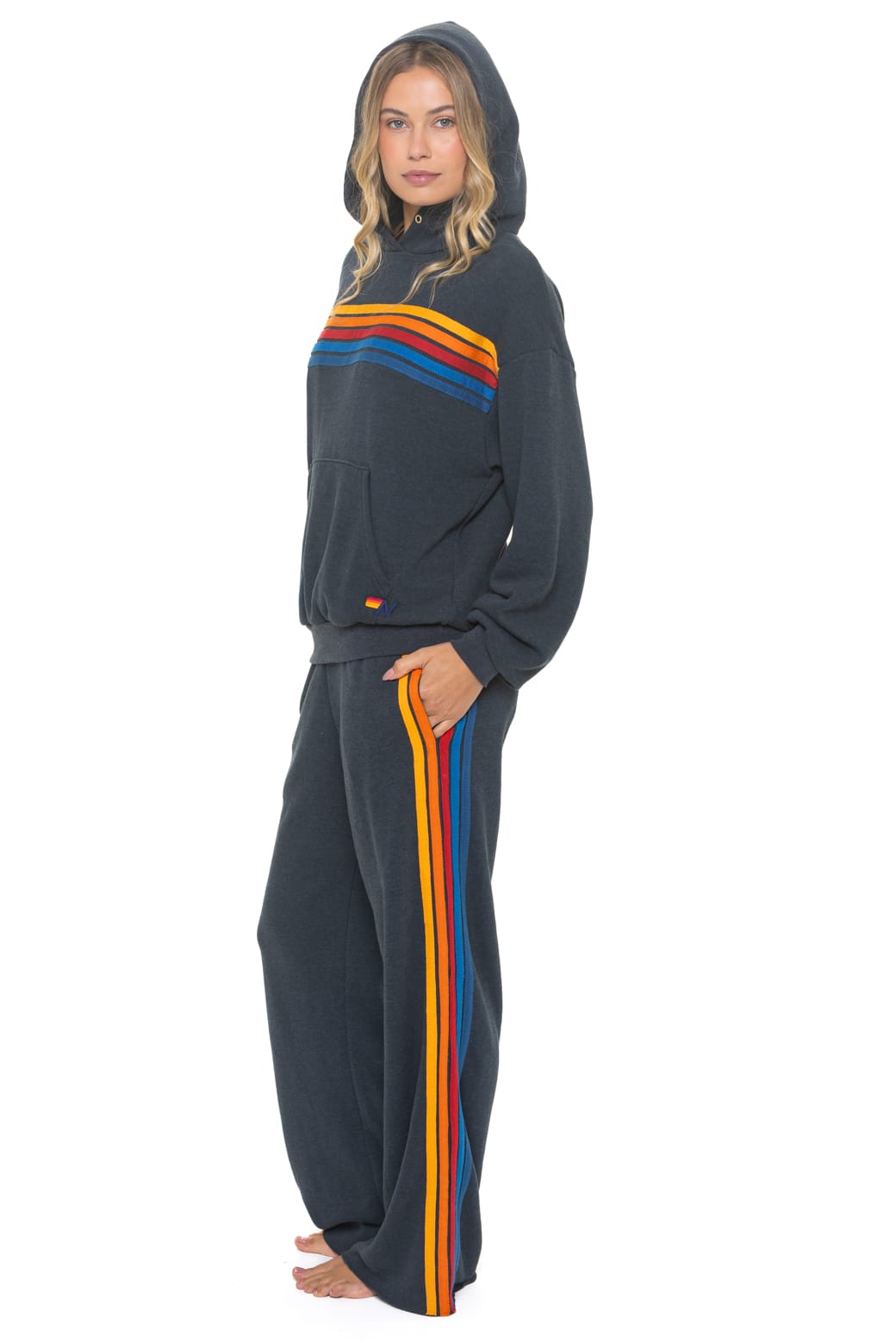 Classic 5 STRIPE RELAXED PULLOVER HOODIE - CHARCOAL