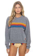 Classic 5 STRIPE RELAXED CREW SWEATSHIRT - HEATHER GREY