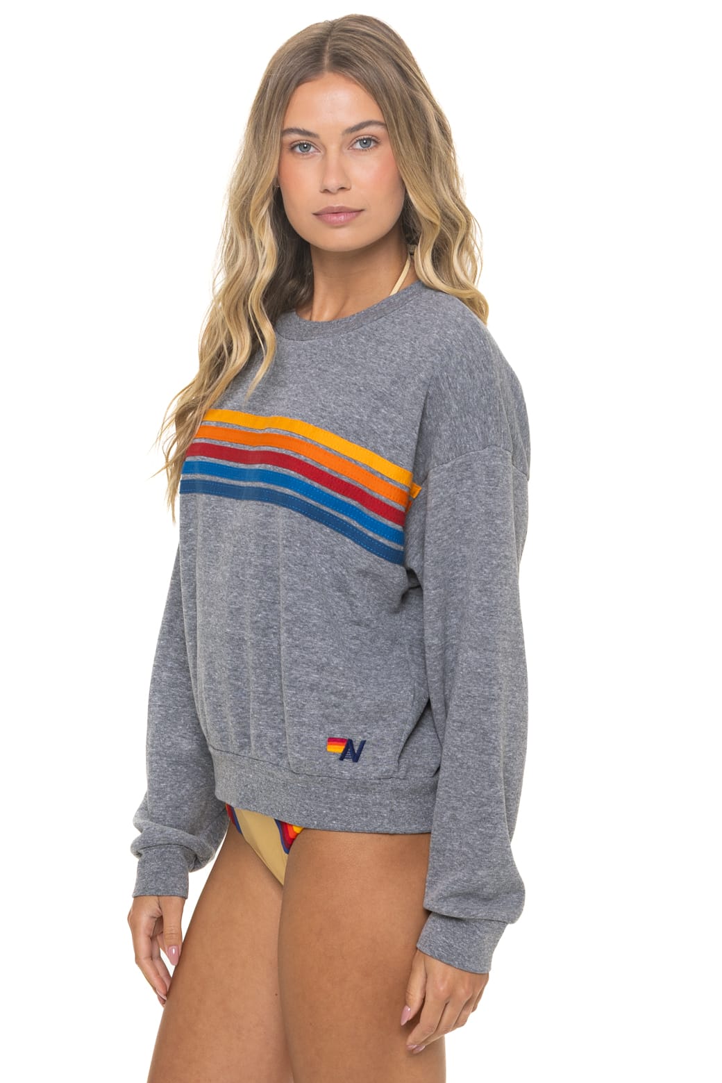 Classic 5 STRIPE RELAXED CREW SWEATSHIRT - HEATHER GREY