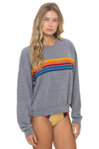 Classic 5 STRIPE RELAXED CREW SWEATSHIRT - HEATHER GREY