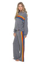 Classic 5 STRIPE WIDE LEG POCKET SWEATPANTS - HEATHER GREY