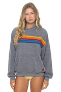 Classic 5 STRIPE RELAXED PULLOVER HOODIE - HEATHER GREY
