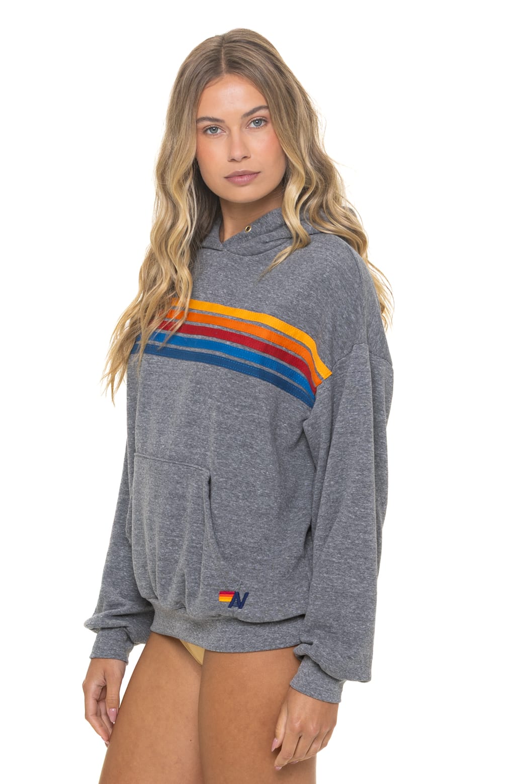Classic 5 STRIPE RELAXED PULLOVER HOODIE - HEATHER GREY