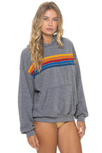 Classic 5 STRIPE RELAXED PULLOVER HOODIE - HEATHER GREY