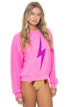 Classic BOLT FADE RELAXED CREW SWEATSHIRT - NEON PINK PINK PURPLE