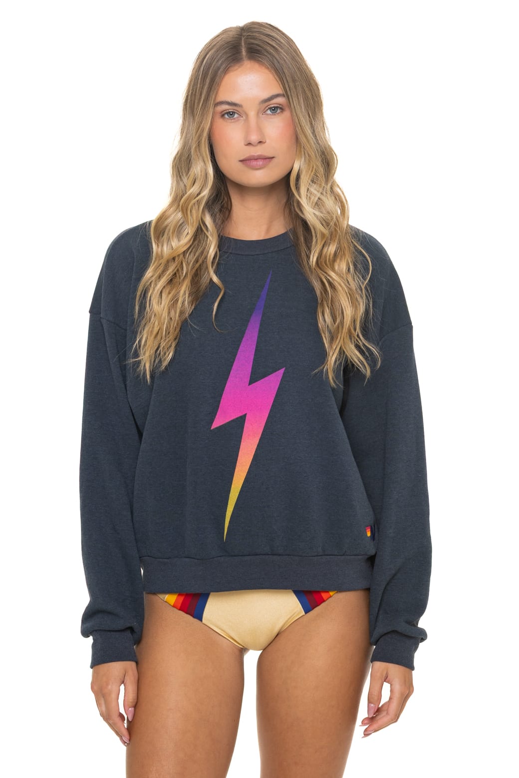 Classic BOLT FADE RELAXED CREW SWEATSHIRT - CHARCOAL PINK PURPLE