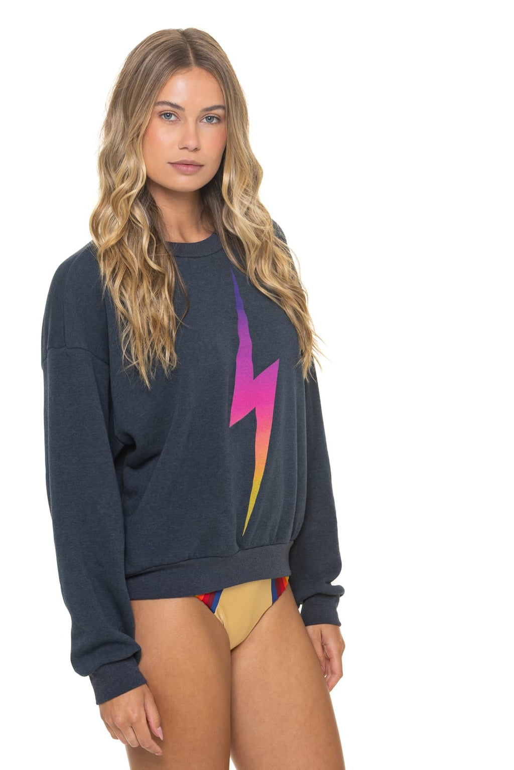 Classic BOLT FADE RELAXED CREW SWEATSHIRT - CHARCOAL PINK PURPLE