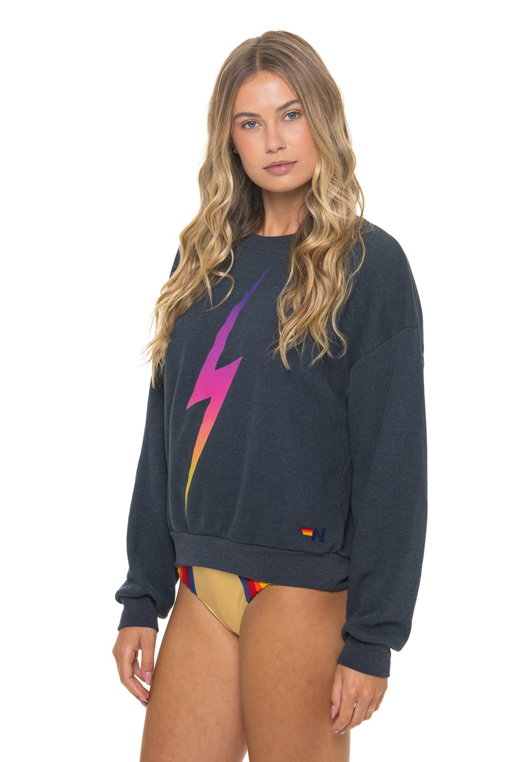 Classic BOLT FADE RELAXED CREW SWEATSHIRT - CHARCOAL PINK PURPLE