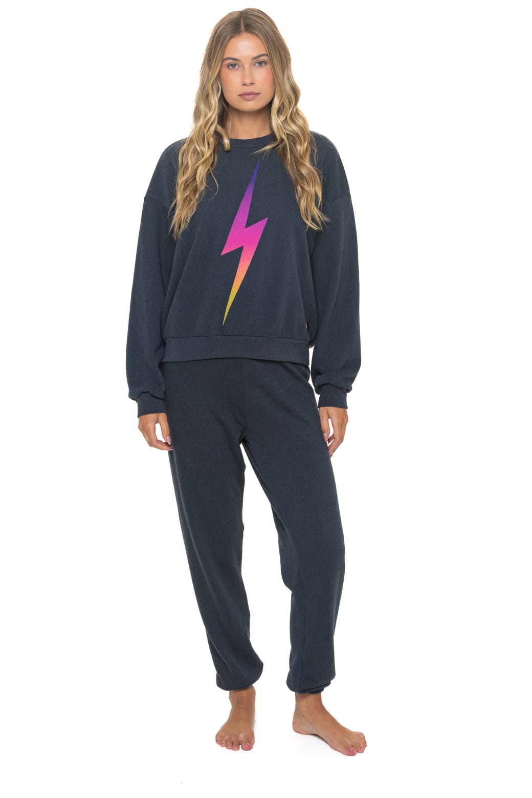 Classic BOLT FADE RELAXED CREW SWEATSHIRT - CHARCOAL PINK PURPLE