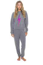 Classic BOLT FADE RELAXED CREW SWEATSHIRT - HEATHER GREY PINK PURPLE