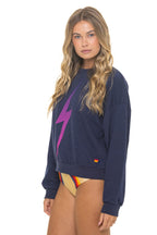 Classic BOLT FADE RELAXED CREW SWEATSHIRT - NAVY PINK PURPLE