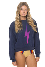 Classic BOLT FADE RELAXED CREW SWEATSHIRT - NAVY PINK PURPLE