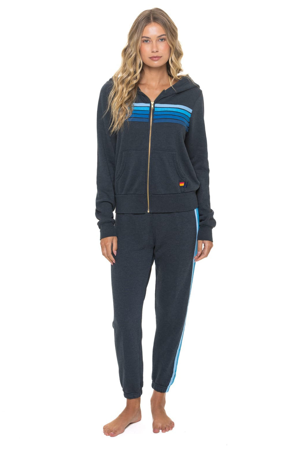 Classic 5 STRIPE HOODIE - CHARCOAL BLUE
