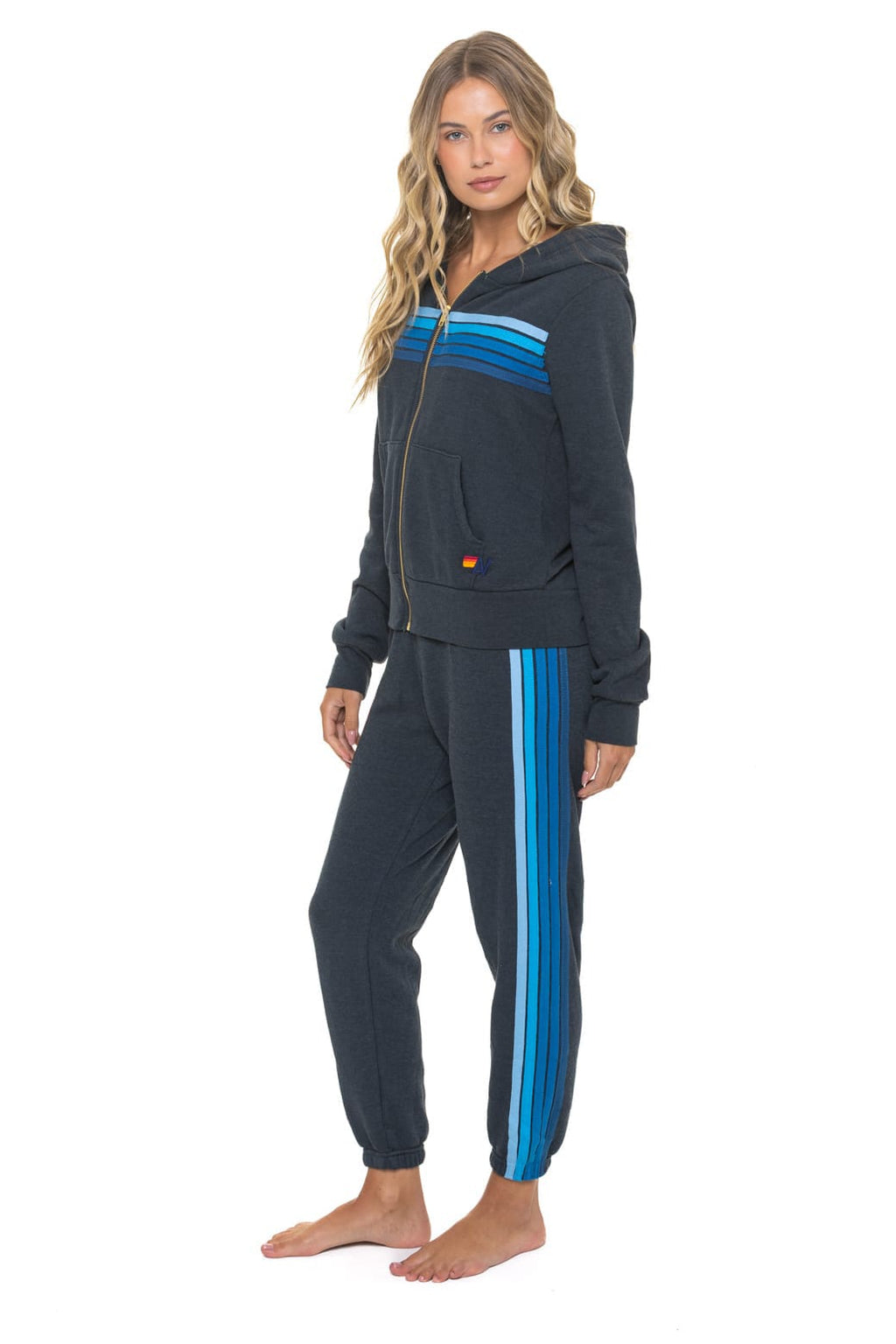 Classic 5 STRIPE HOODIE - CHARCOAL BLUE