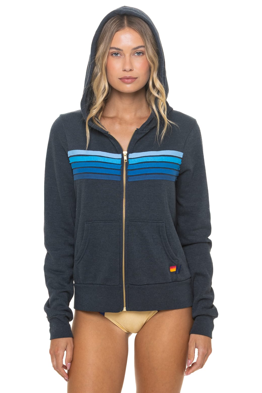 Classic 5 STRIPE HOODIE - CHARCOAL BLUE