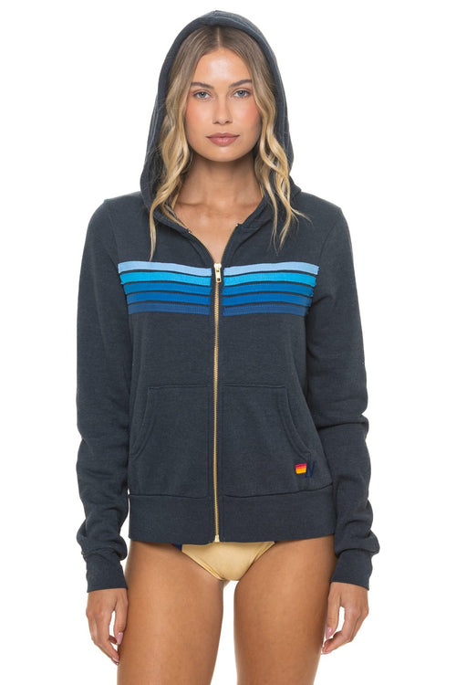 Classic 5 STRIPE HOODIE - CHARCOAL BLUE