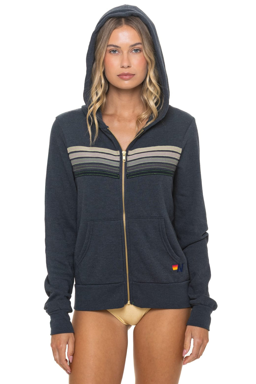 Classic 5 STRIPE HOODIE - CHARCOAL GREY STRIPES