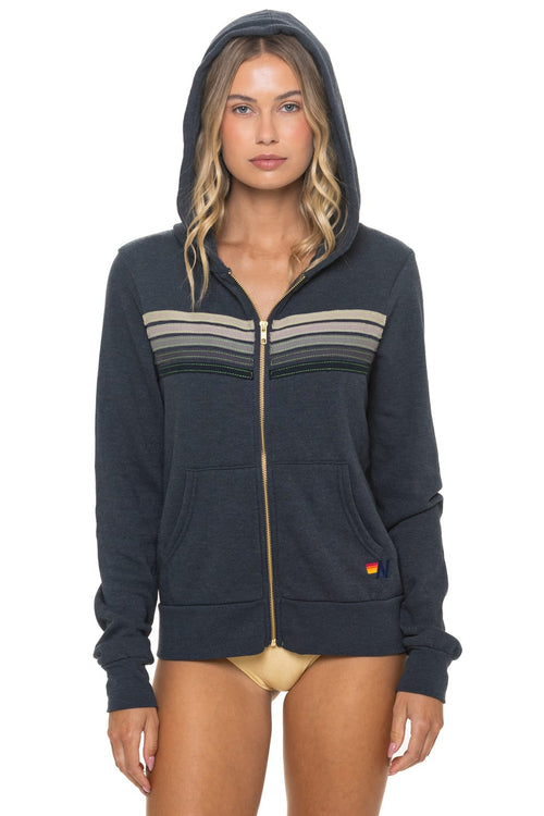 Classic 5 STRIPE HOODIE - CHARCOAL GREY STRIPES