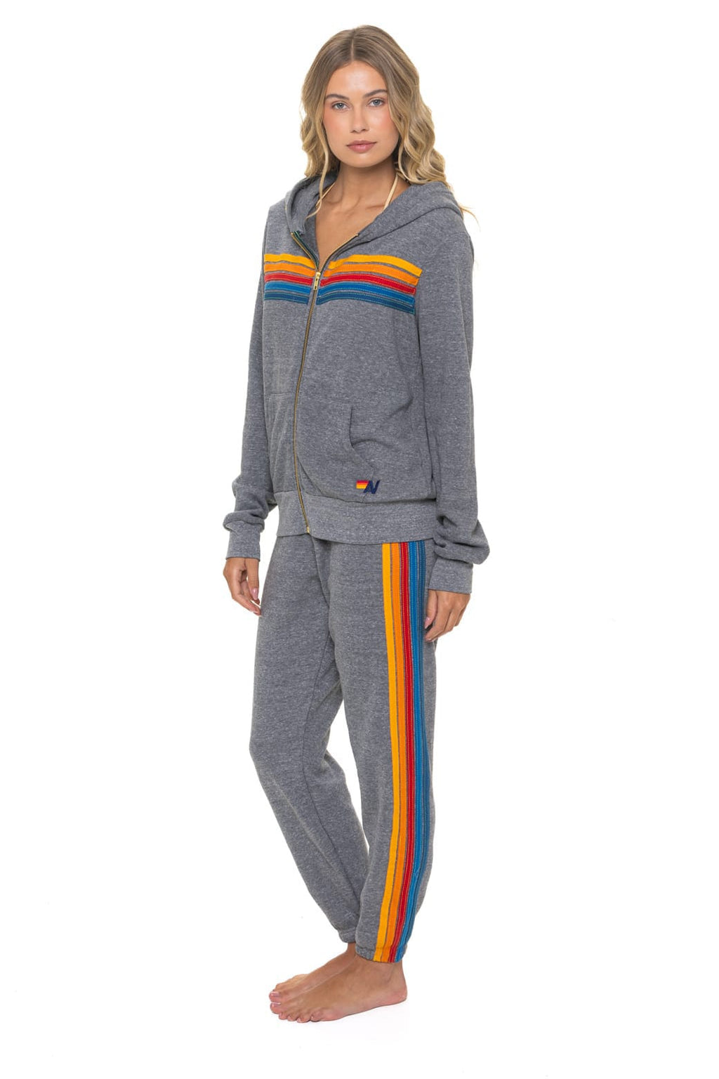Classic 5 STRIPE HOODIE - HEATHER GREY
