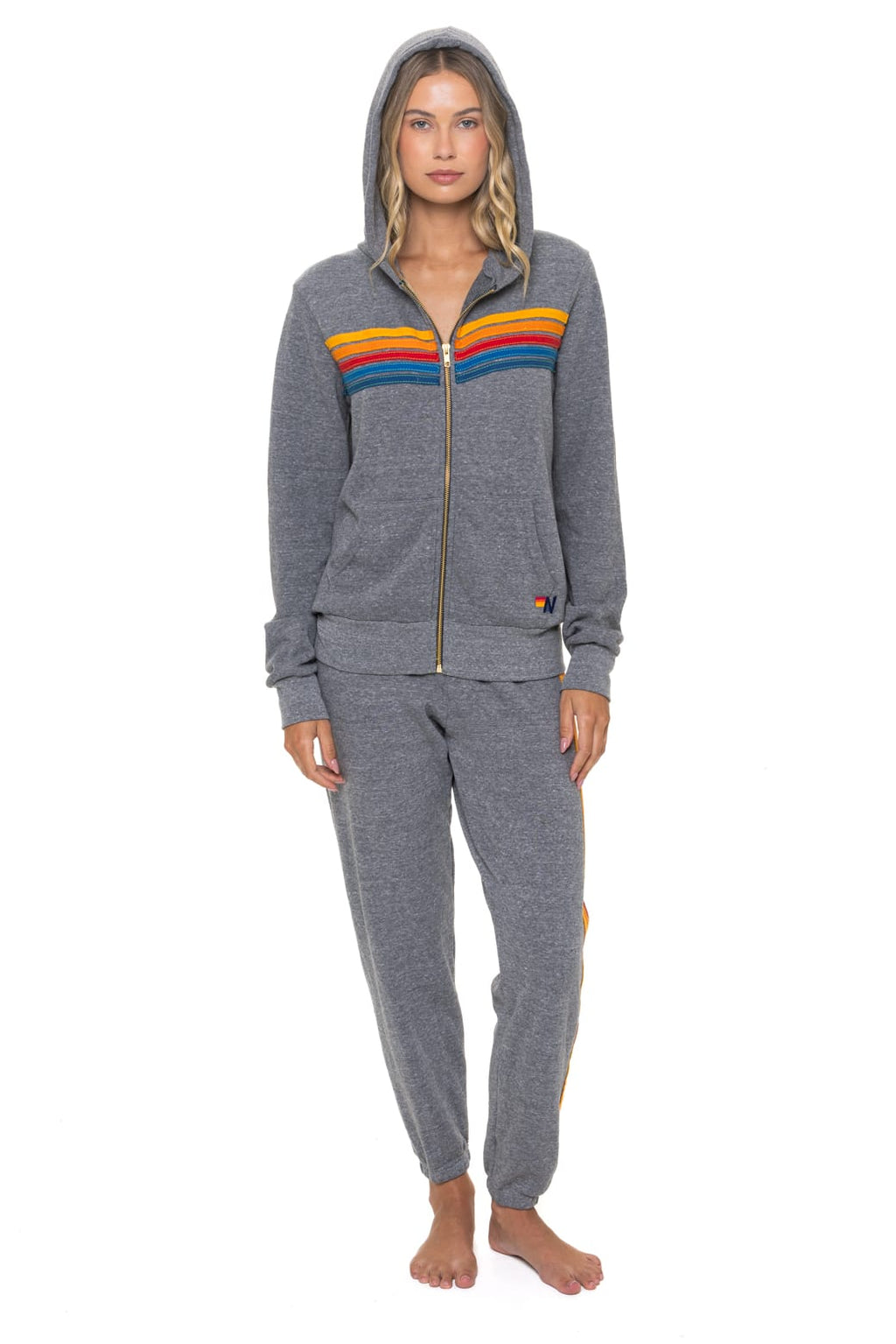 Classic 5 STRIPE HOODIE - HEATHER GREY